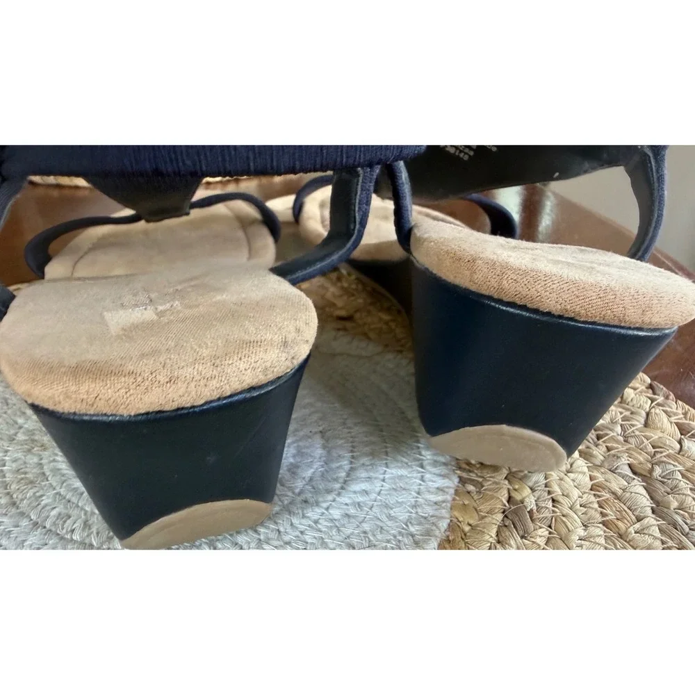 Alfani Step N Flex Womens Navy Blue Wedge Sandals T-Strap Slingback Size 9M